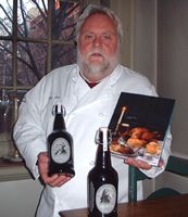 Walter Staib, proprietor of the City Tavern, with house brews by The Yards, PA