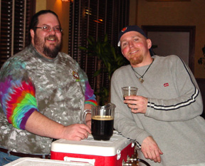 Todd Ashman, left and Pete Crowley, right - with glass - toasting the Festival of Barrel Aged Beers